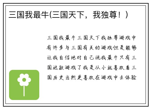 三国我最牛(三国天下，我独尊！)